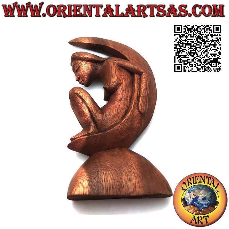 Sculpture de style abstrait "la femme sur la lune" en bois de suar, 22 cm