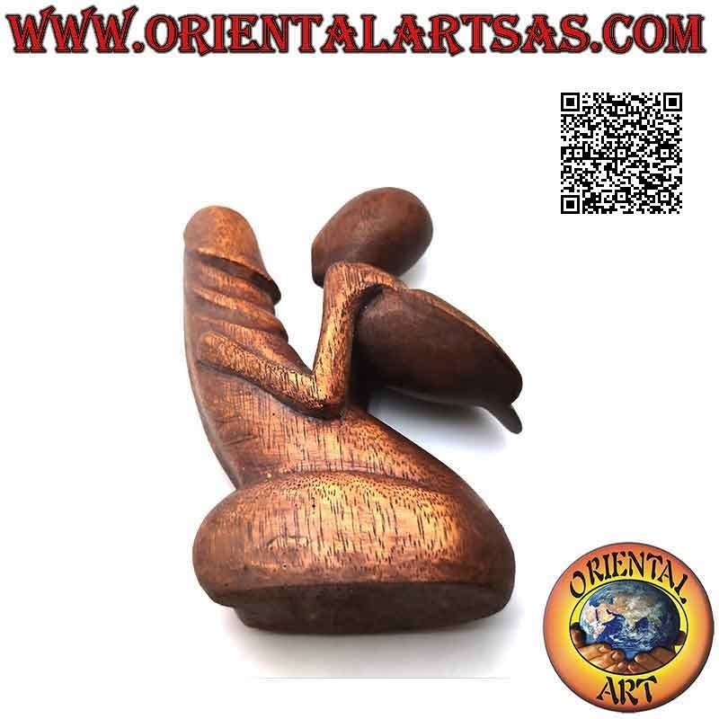 Scultura erotica "l'uomo abbracciato al pene" in stile abstract in legno di suar, 15 cm