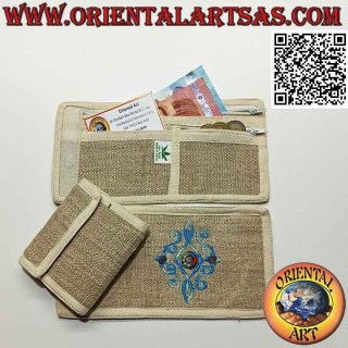 Portafogli nepalese (4 tasche con 2 zip) "decoro con specchietti" in 100% canapa