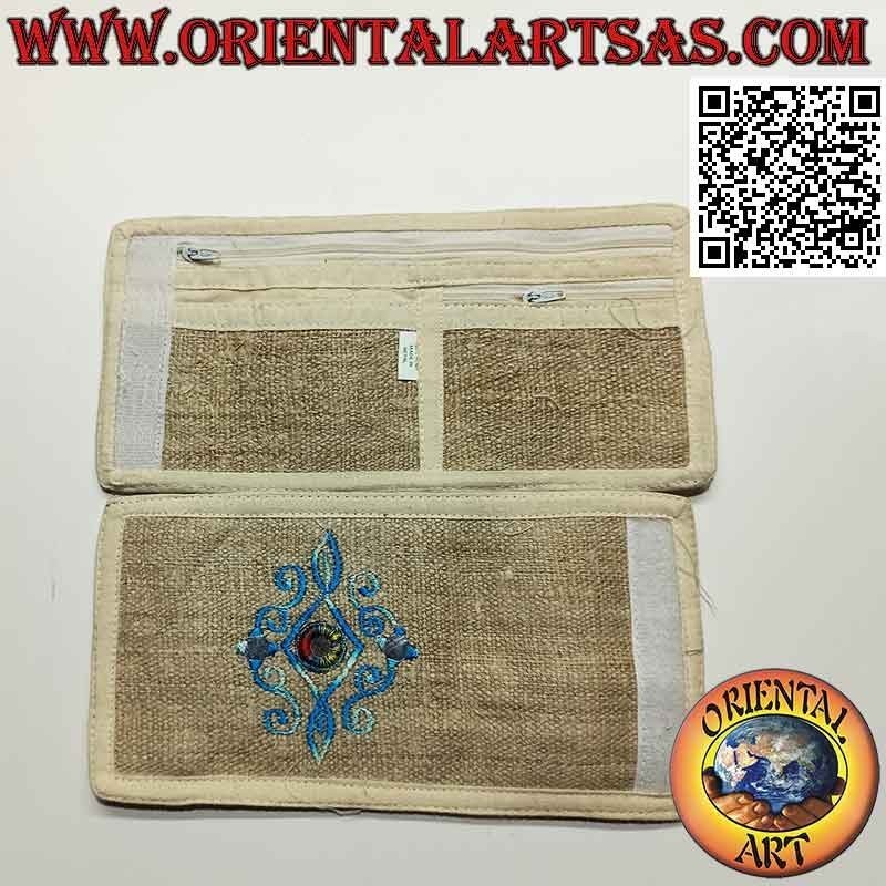Cartera nepalí (4 bolsillos con 2 cremalleras) "decoración de espejo" en cáñamo 100%