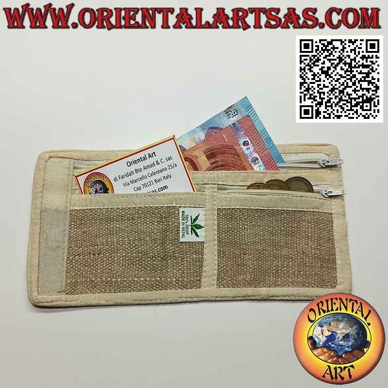 Portafogli nepalese (4 tasche con 2 zip) "decoro con specchietti" in 100% canapa