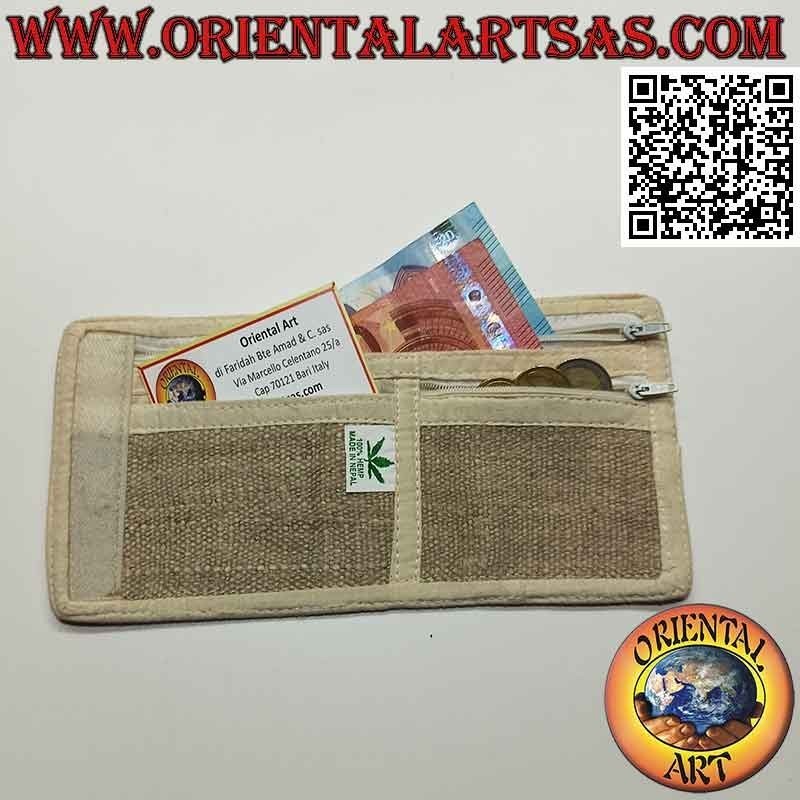 Portafogli nepalese (4 tasche con 2 zip) "i funghetti" in 100% canapa
