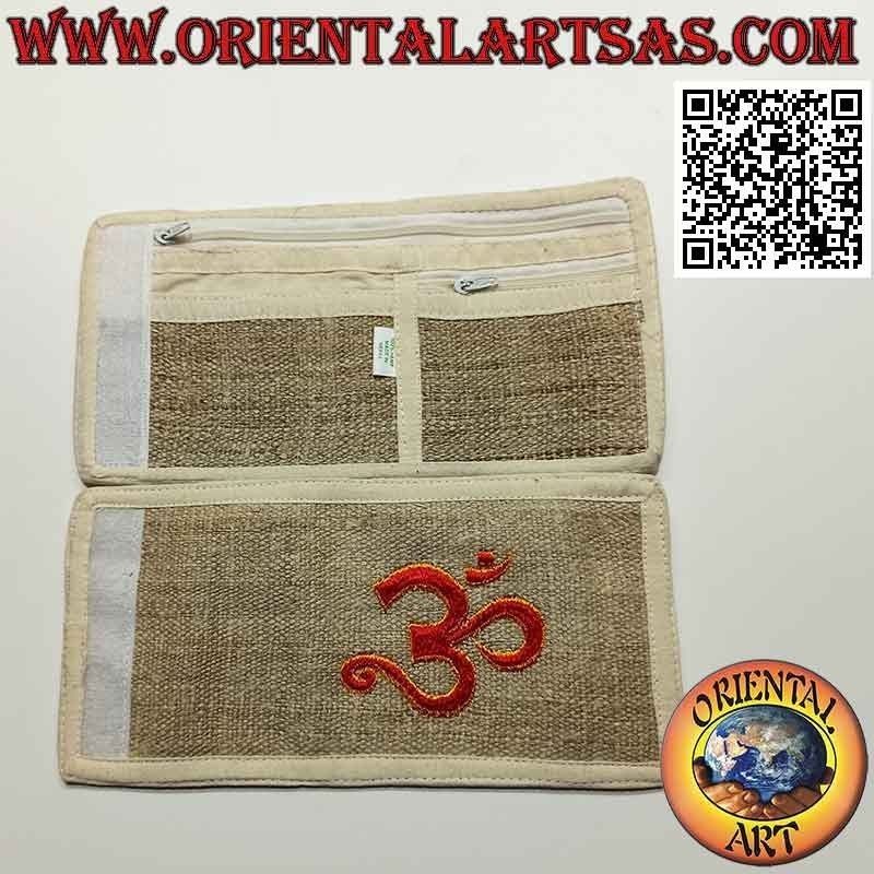 Nepalese wallet (4 pockets with 2 zips) "Aum od Om (ॐ)" in 100% hemp