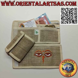 Nepalese wallet (4 pockets with 2 zips) "Buddha's eyes" in 100% hemp