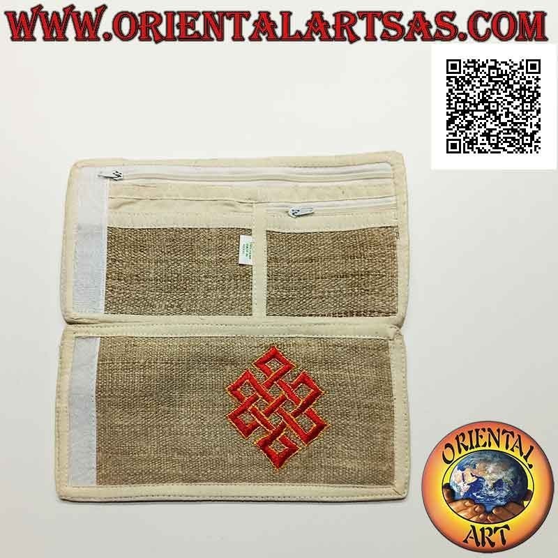 Portafogli nepalese (4 tasche con 2 zip) "Srivatsa, simbolo dell'infinito tibetano" in 100% canapa