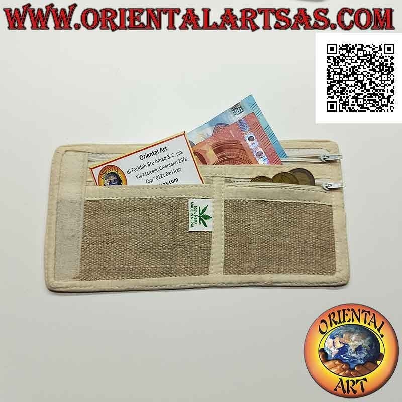 Portafogli nepalese (4 tasche con 2 zip) "Srivatsa, simbolo dell'infinito tibetano" in 100% canapa