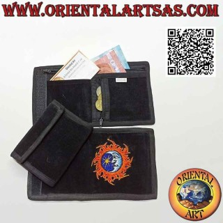 Portefeuille népalais (4 poches avec 2 zips) "la lune" en velours 100% coton