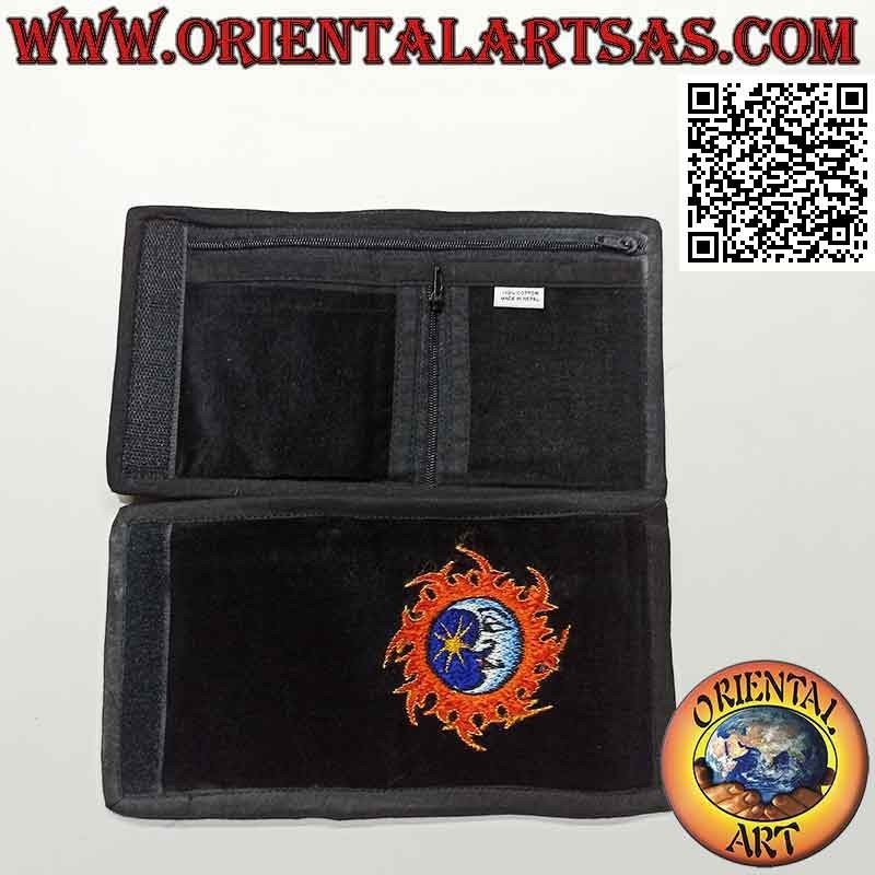 Cartera nepalí (4 bolsillos con 2 cremalleras) "la luna" en terciopelo 100% algodón
