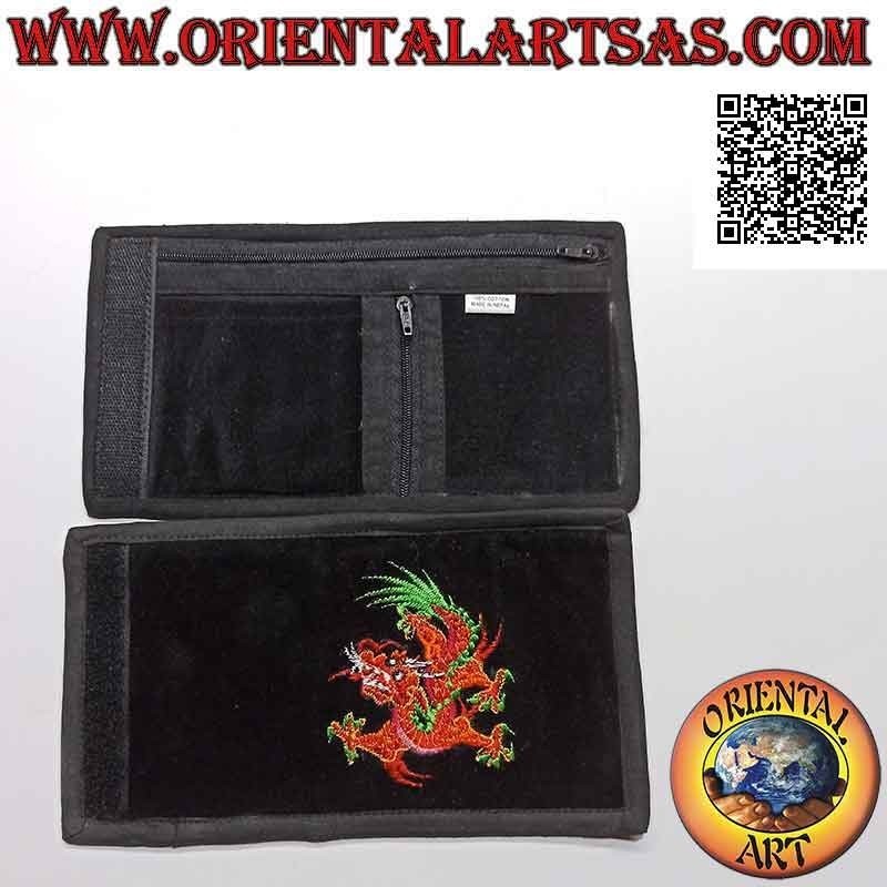 Nepalese wallet (4 pockets with 2 zips) with hand-sewn decoration in 100% cotton velvet