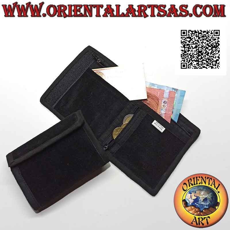 Portefeuille népalais (4 poches avec 2 zips) avec décor cousu main en velours 100% coton