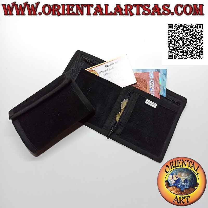 Portafogli nepalese (4 tasche con 2 zip) "il sole con decoro centrale" in velluto di cotone 100%