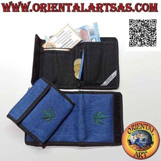 Thai wallet (4 pockets with 2 zips) "marijuana leaf" in 100% colored hemp
