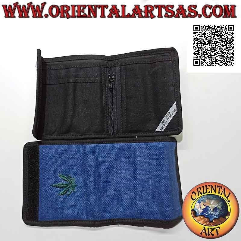 Thai Portemonnaie (4 Taschen mit 2 Reißverschlüssen) "Marihuanablatt" aus 100% farbigem Hanf