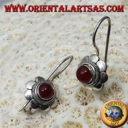 boucles d'oreilles en argent, avec fleuron rond cornaline