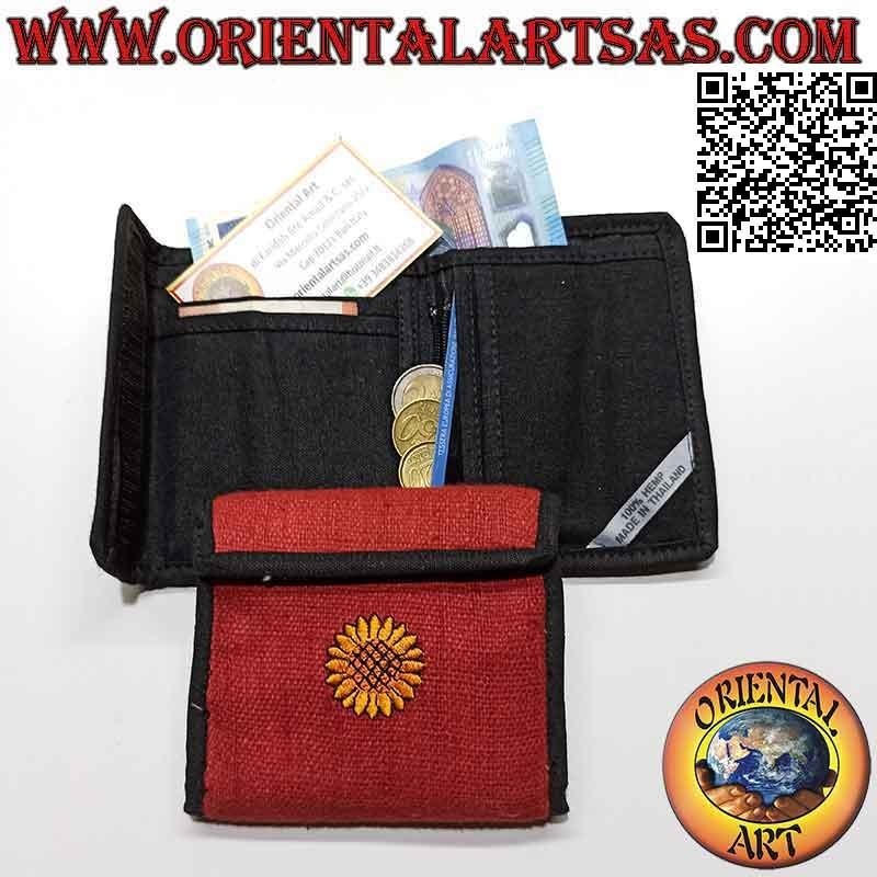 Portafogli thailandese (4 tasche con 2 zip) "il girasole" in 100% canapa colorata