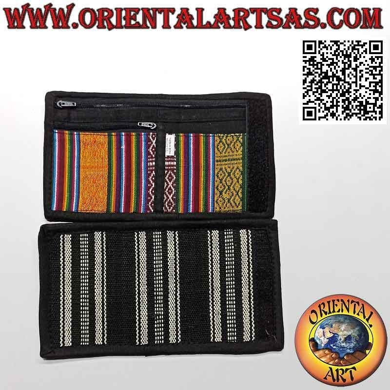 Portafogli nepalese (4 tasche con 2 zip) "strisce multicolor" in 100% cotone