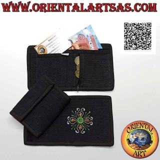 Cartera nepalesa (4 bolsillos con 2 cremalleras) "flor con espejo central" en 100% algodón (1)