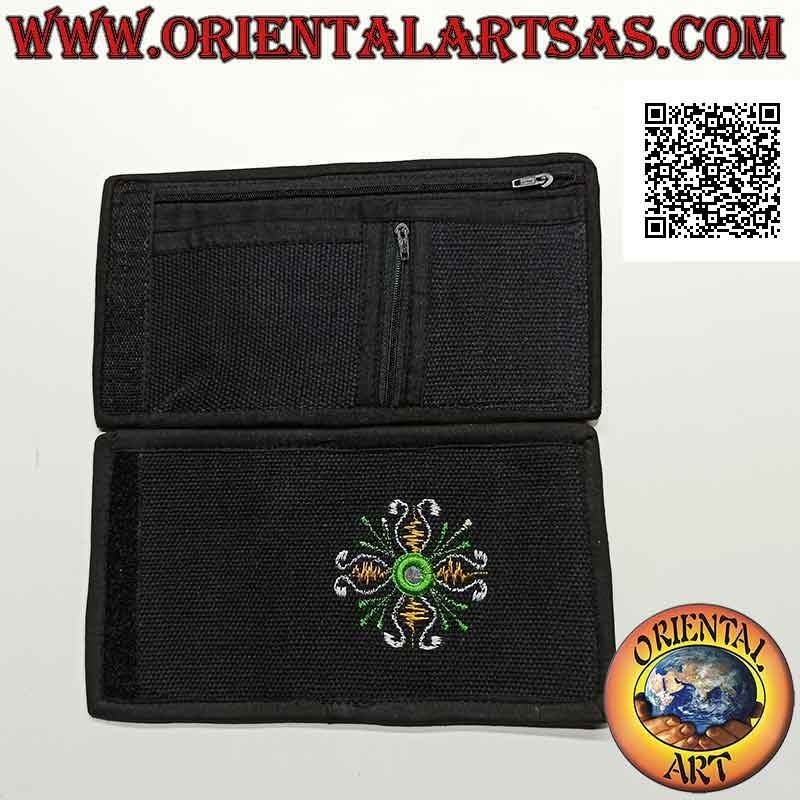 Nepalese wallet (4 pockets with 2 zips) "flower with central mirror" in 100% cotton (1)