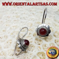 boucles d'oreilles en argent, avec fleuron rond cornaline