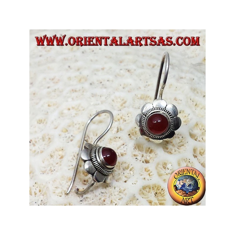 silberne Ohrringe, Floret mit Karneol Runde