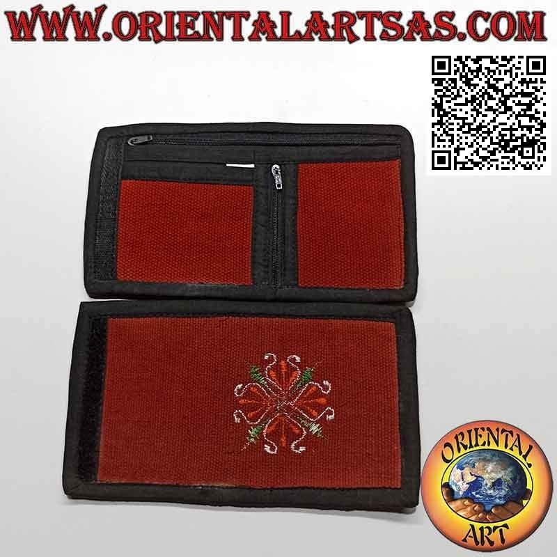 Cartera nepalí (4 bolsillos con 2 cremalleras) "decoración floral" en 100% algodón