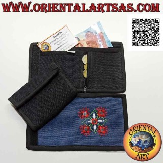 Portafogli nepalese (4 tasche con 2 zip) "decorazione floreale con 5 specchietti" in 100% cotone (1)