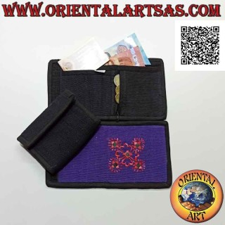 Portafogli nepalese (4 tasche con 2 zip) "decorazione floreale con 5 specchietti" in 100% cotone (2)