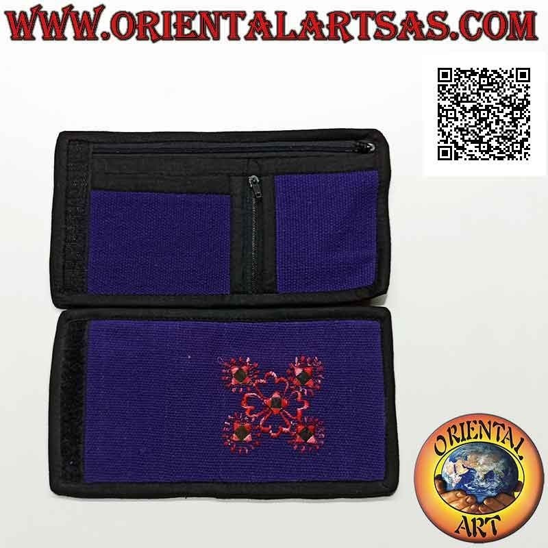 Portafogli nepalese (4 tasche con 2 zip) "decorazione floreale con 5 specchietti" in 100% cotone (2)