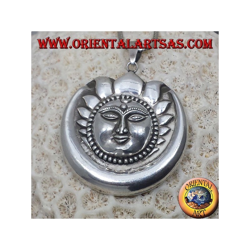 pendentif en argent, lune de soleil plus grand népalais