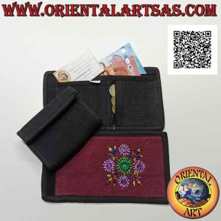 Nepalesisches Portemonnaie (4 Taschen mit 2 Reißverschlüssen) "Blumenschmuck mit 5 Spiegeln" in 100% Baumwolle (3)