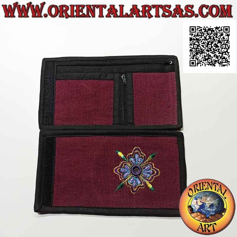 Nepalese wallet (4 pockets with 2 zips) "flower with central mirror" in 100% cotton (2)