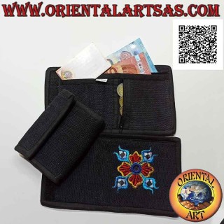 Portafogli nepalese (4 tasche con 2 zip) "decorazione floreale con 5 specchietti" in 100% cotone (4)