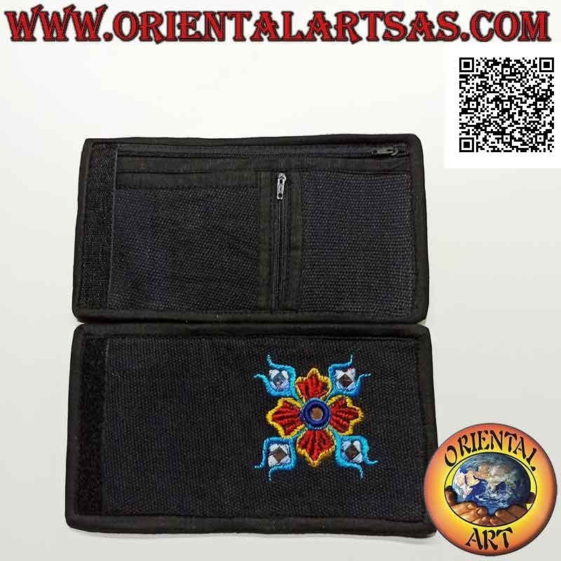 Nepalese wallet (4 pockets with 2 zips) "floral decoration with 5 mirrors" in 100% cotton (4)