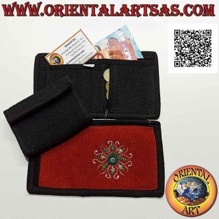 Portafogli nepalese (4 tasche con 2 zip) "fiore con specchietto centrale" in 100% cotone (3)