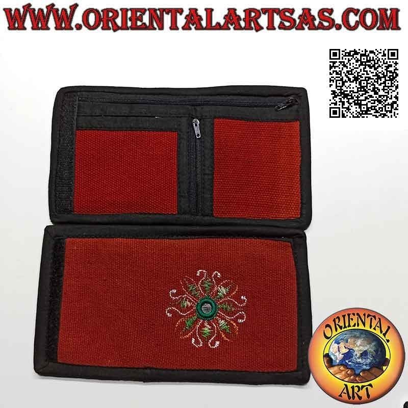 Portafogli nepalese (4 tasche con 2 zip) "fiore con specchietto centrale" in 100% cotone (3)