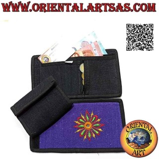 Cartera nepalesa (4 bolsillos con 2 cremalleras) "flor con espejo central" en 100% algodón (4)