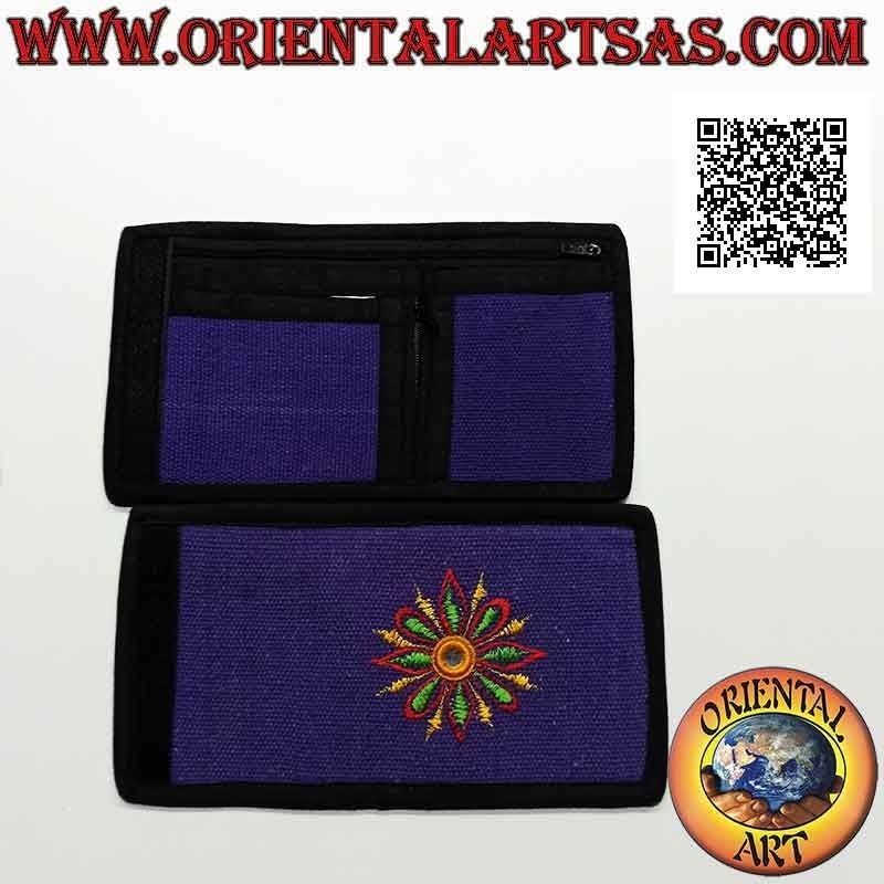 Cartera nepalesa (4 bolsillos con 2 cremalleras) "flor con espejo central" en 100% algodón (4)