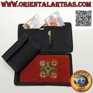 Portafogli nepalese (4 tasche con 2 zip) "decorazione floreale con 5 specchietti" in 100% cotone (6)
