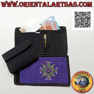 Nepalesisches Portemonnaie (4 Taschen mit 2 Reißverschlüssen) "Blume mit zentralem Spiegel" aus 100% Baumwolle (5)