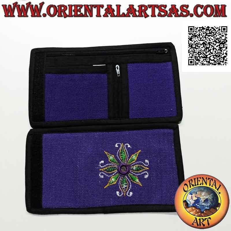 Cartera nepalí (4 bolsillos con 2 cremalleras) "flor con espejo central" en 100% algodón (5)