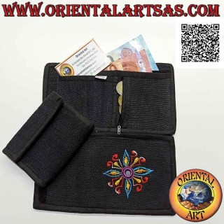 Portafogli nepalese (4 tasche con 2 zip) "fiore con specchietto centrale" in 100% cotone (6)