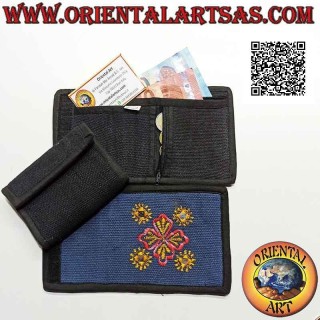 Nepalesisches Portemonnaie (4 Taschen mit 2 Reißverschlüssen) "Blumenschmuck mit 5 Spiegeln" in 100% Baumwolle (8)