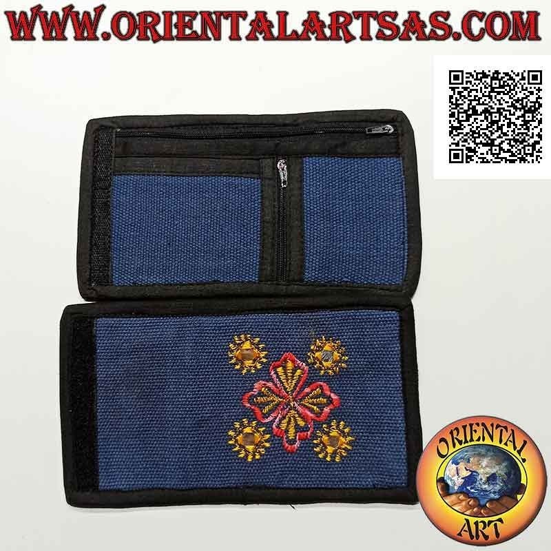 Nepalese wallet (4 pockets with 2 zips) "floral decoration with 5 mirrors" in 100% cotton (8)