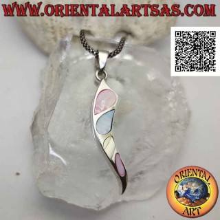 Colgante de cuerno "amuleto de la suerte" de plata lisa y plana con gotas de alambre de nácar multicolor