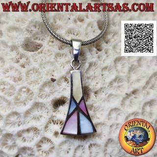 Colgante de plata trapezoidal isósceles curvo con mosaico de nácar multicolor