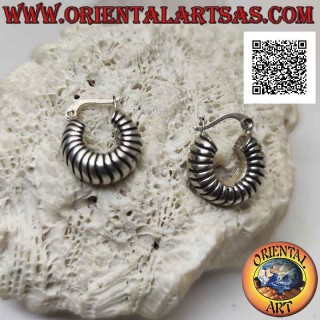 Boucles Cercles Larges Lignes Horizontales Argent 925 Diamètre 16mm