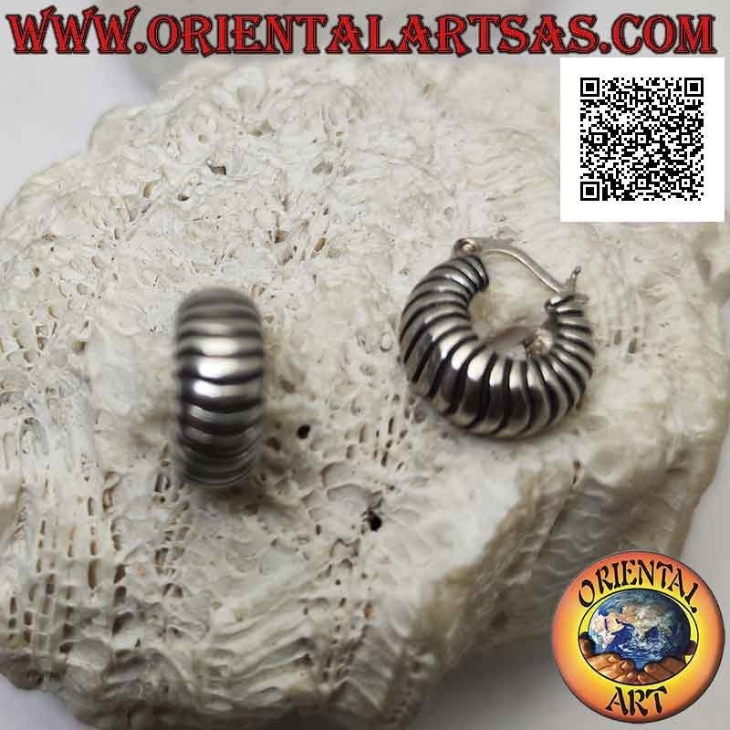 Breite Creolen Horizontale Linien 925 Silber Bali | Oriental Art