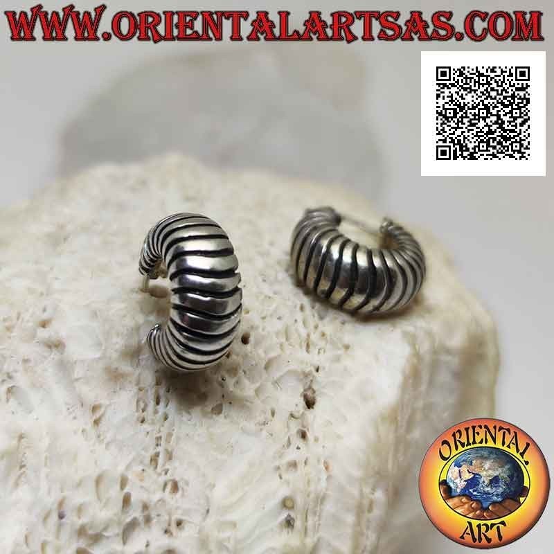 Boucles Cercles Larges Lignes Horizontales Argent 925 Diamètre 16mm
