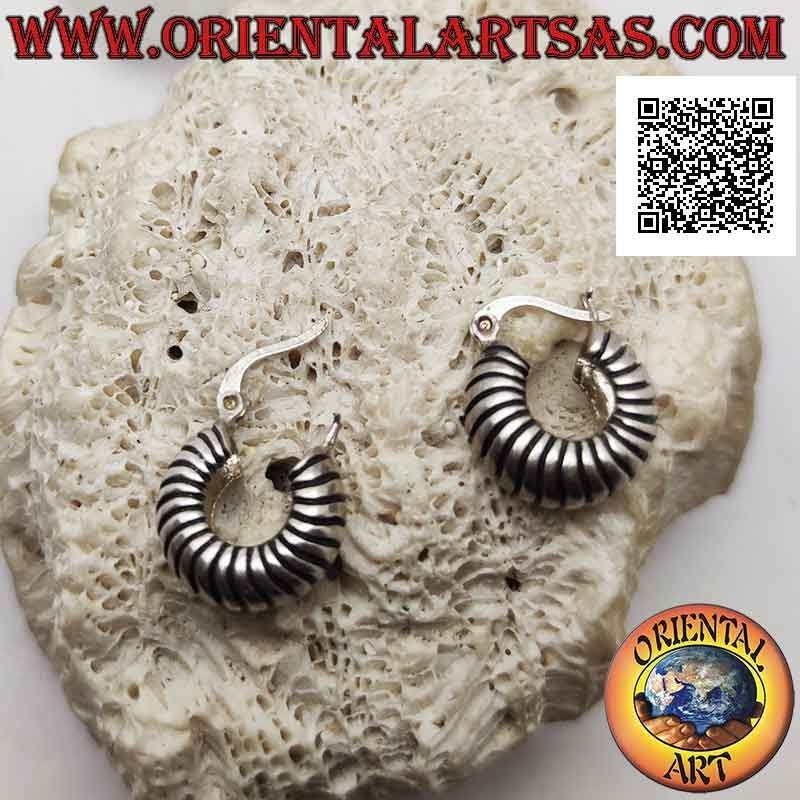 Boucles Cercles Larges Lignes Horizontales Argent 925 Diamètre 16mm