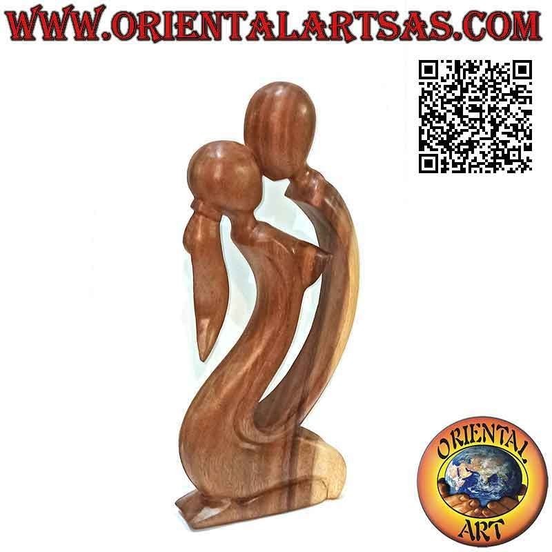 Classical abstract style "kiss" sculpture in suar wood, 40 cm (clear)